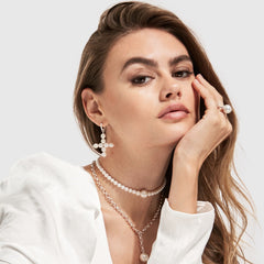 AELIA CROSS PEARL HOOP EARRINGS