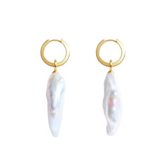 AURELIA FLAT BAROQUE PEARL HOOP EARRINGS