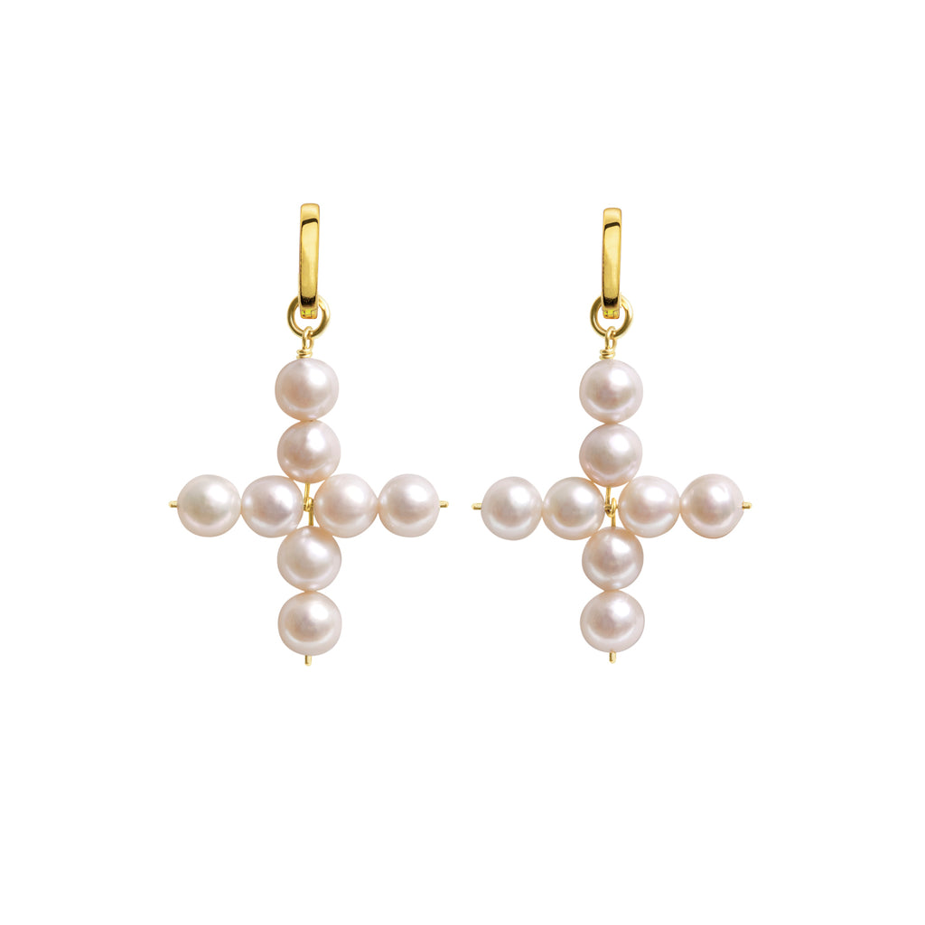 AELIA CROSS PEARL HOOP EARRINGS