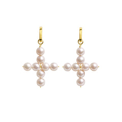 AELIA CROSS PEARL HOOP EARRINGS