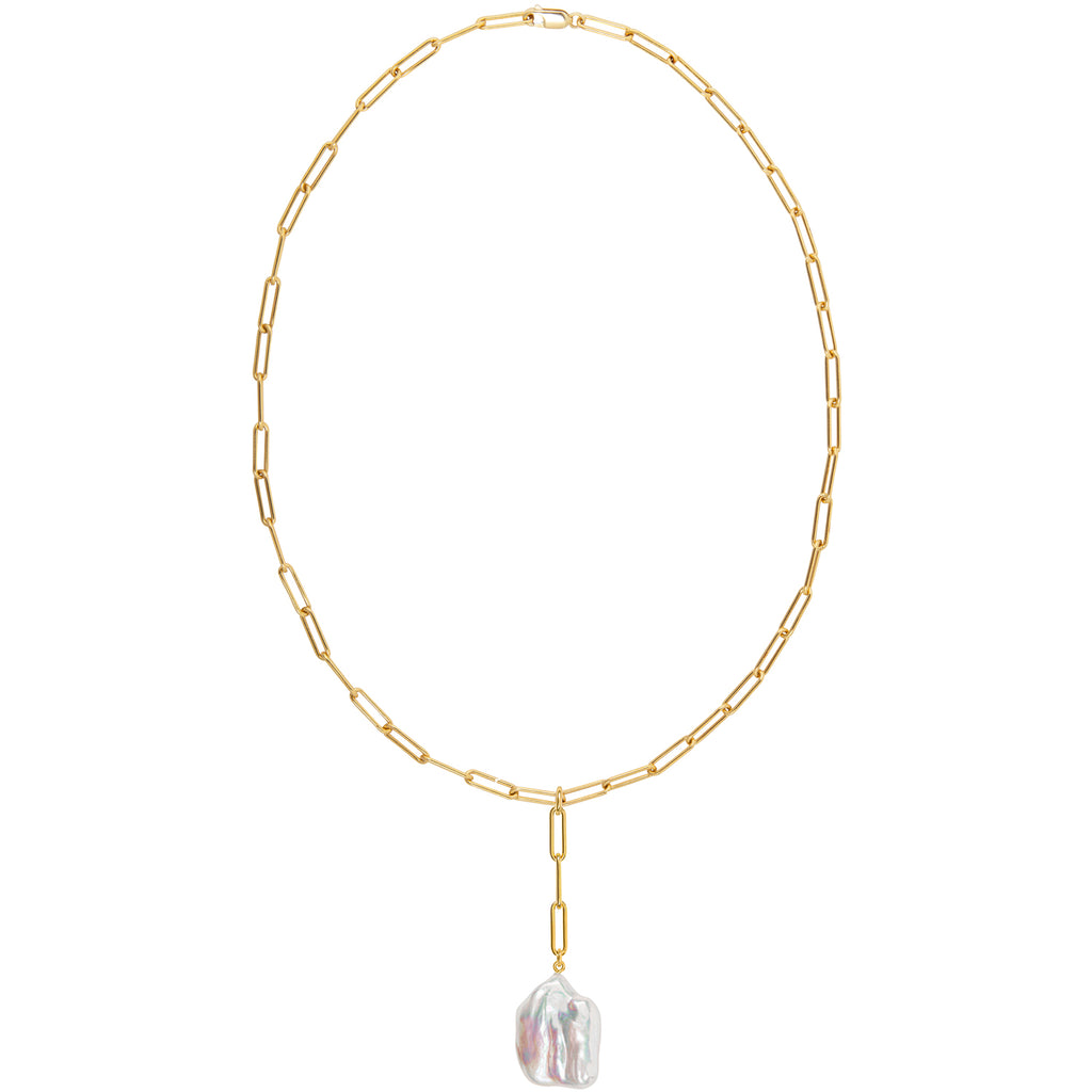 AETIA LARIAT FLAT BAROQUE PEARL CHAIN NECKLACE
