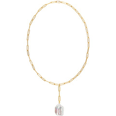 AETIA LARIAT FLAT BAROQUE PEARL CHAIN NECKLACE