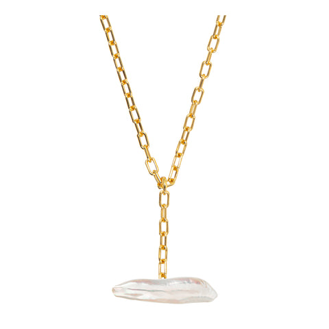 CORALIA T BAR LONG BAROQUE PEARL PENDANT