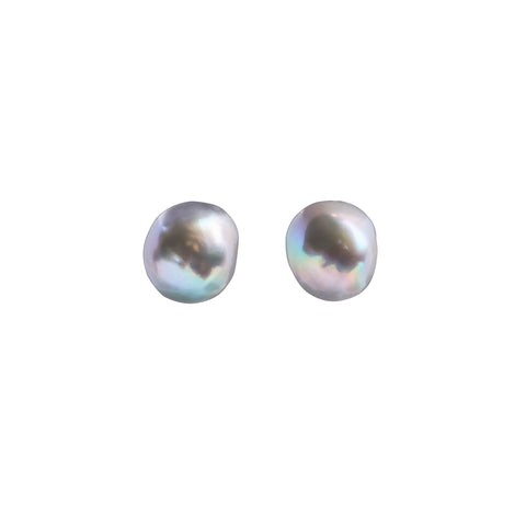 GREY BAROQUE PEARL STUD EARRINGS