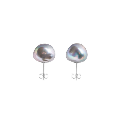 GREY BAROQUE PEARL STUD EARRINGS