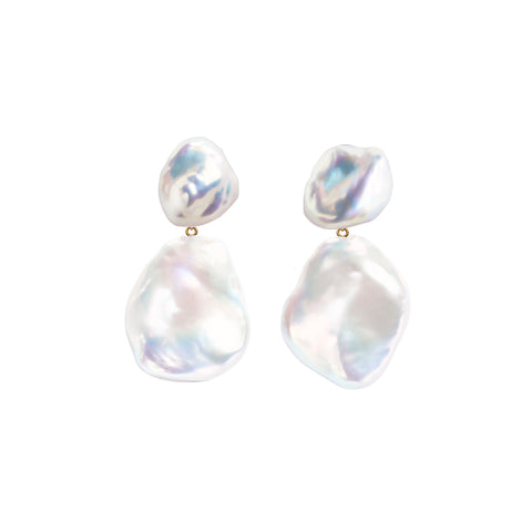 DUET KESHI & FLAT BAROQUE PEARL EARRINGS