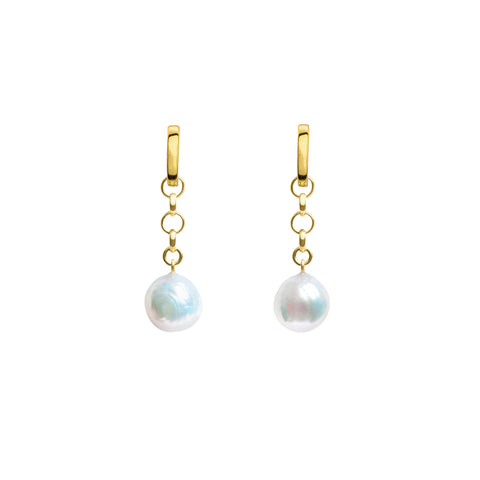 AELIA CHAIN BAROQUE PEARL HOOP EARRINGS