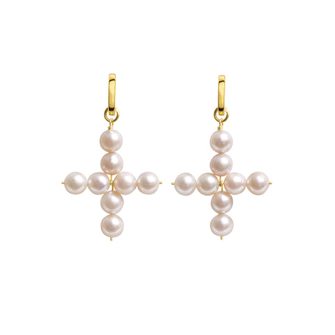 AELIA CROSS PEARL HOOP EARRINGS