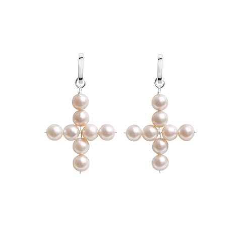 AELIA CROSS PEARL HOOP EARRINGS