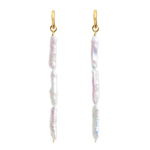 LINEA STICK PEARL HOOP EARRINGS
