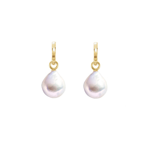 XXL WHITE DROP PEARL HOOP EARRINGS