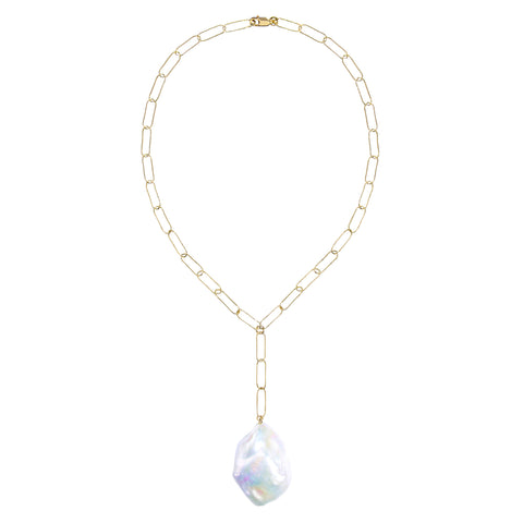 AURELIA LARIAT FLAT BAROQUE PEARL CHAIN NECKLACE