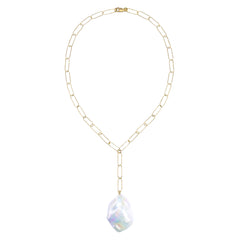 AURELIA LARIAT FLAT BAROQUE PEARL CHAIN NECKLACE