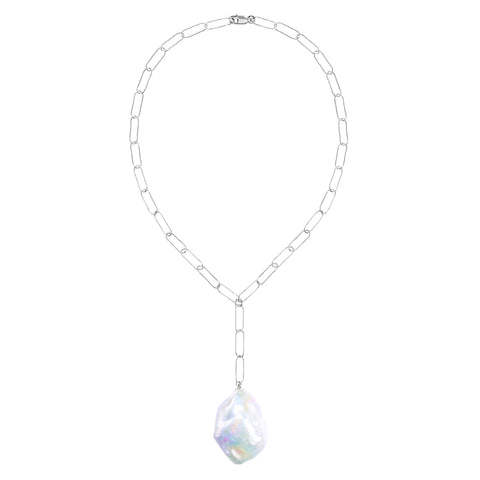 AURELIA LARIAT FLAT BAROQUE PEARL CHAIN NECKLACE