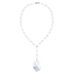 AURELIA LARIAT FLAT BAROQUE PEARL CHAIN NECKLACE