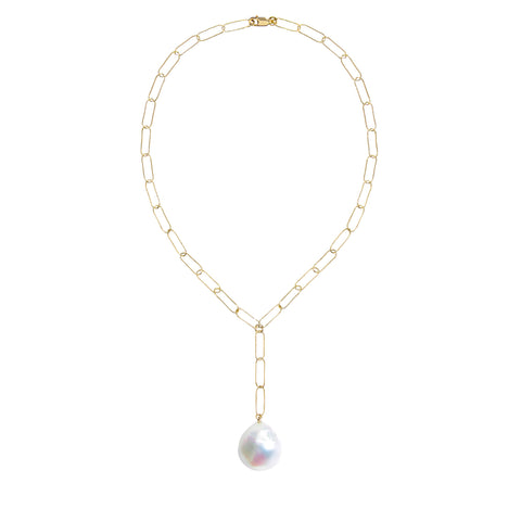 AURELIA LARIAT BAROQUE PEARL CHAIN NECKLACE