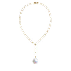 AURELIA LARIAT BAROQUE PEARL CHAIN NECKLACE