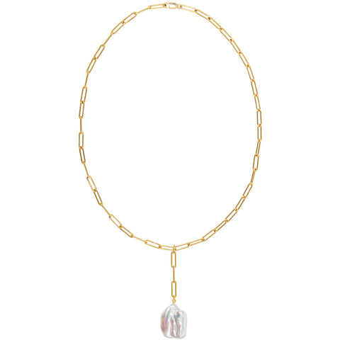 AETIA LARIAT FLAT BAROQUE PEARL CHAIN NECKLACE