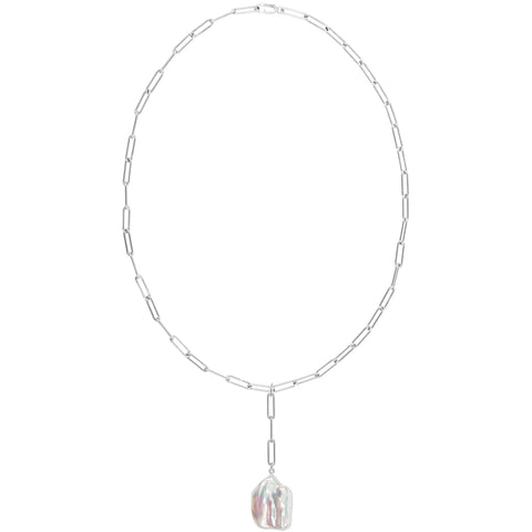 AETIA LARIAT FLAT BAROQUE PEARL CHAIN NECKLACE